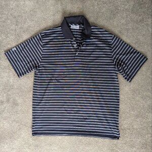 Ashworth black and gray collared golf t-shirt striped polo men's XL